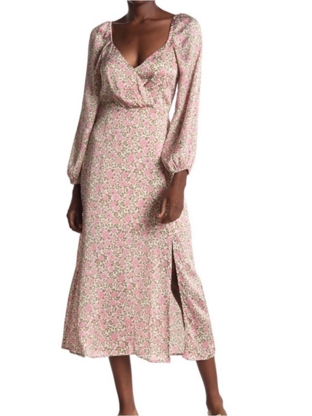 All in Favor Pink Floral V-Neck Midi Dress